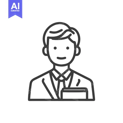 Popular premium asset: Monochrome Line Art Icon of a Friendly Young Professional in a Suit Ho