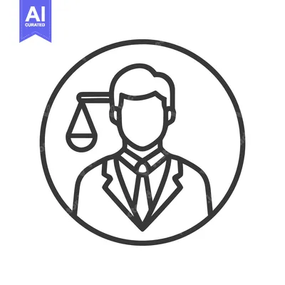 Minimalist line icon of a lawyer with scales of justice, symbolizing t