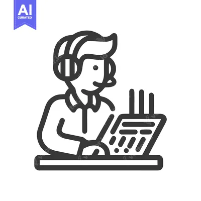 Premium design asset: Friendly Operator with Headset at a Switchboard Console Line Icon