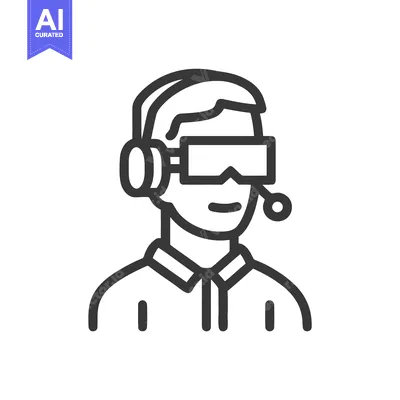 Aset desain premium: Modern Gamer Avatar with VR Goggles and Headset, Minimalist Line Icon