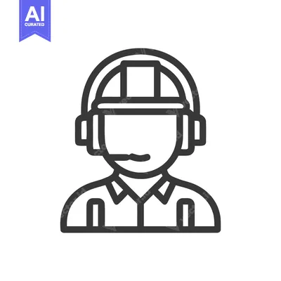 Sleek Line Art Icon of an Industrial Operator with Headset and Hard Ha