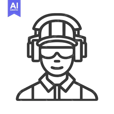 Aset premium populer: Smiling Industrial Worker with Full Safety Gear: Minimalist Line Art I