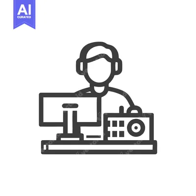 Minimalist Line Icon of a Sound Engineer or Broadcaster at a Mixing Co