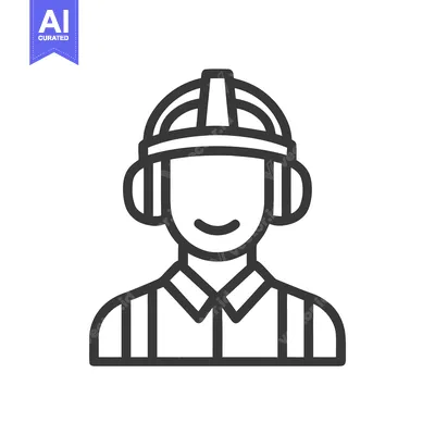 Aset premium populer: Friendly Industrial Worker with Hard Hat and Earmuffs, a Minimalist Ou
