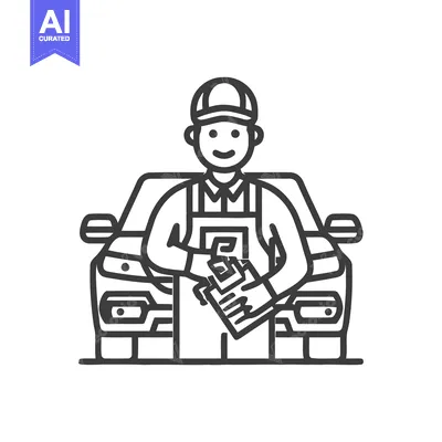 Smiling Auto Mechanic with Clipboard Performing Car Inspection, Minima