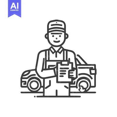 Friendly Auto Mechanic with Clipboard Performing Inspection, Minimal L