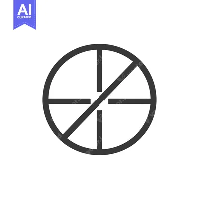 A black and white circular icon with a diagonal line through the cente