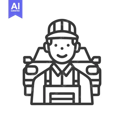 Smiling forklift operator at work, a bold minimalist line art icon.
