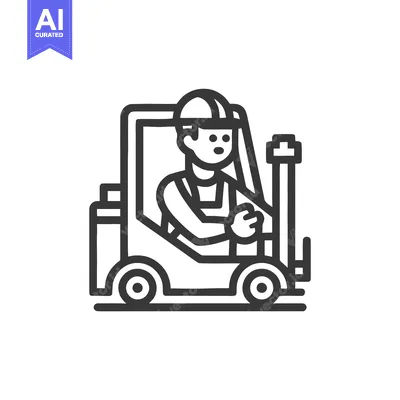 Focused Forklift Operator at Work, a Clean Minimalist Line Art Icon