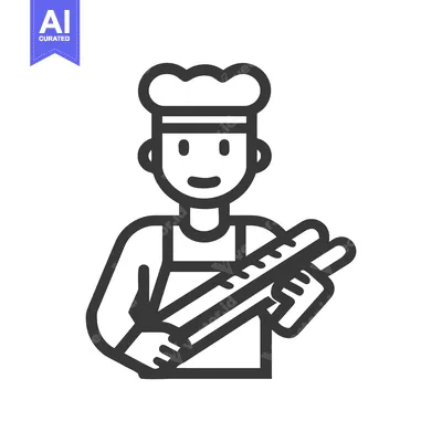 Aset premium populer: Smiling Baker with Fresh Baguettes, Minimalist Outline Icon
