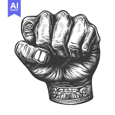 A Black and White Detailed Illustration of a Clenched Fist with Ornate