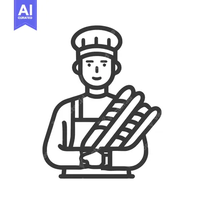 Aset desain premium: Artisan Baker with Fresh Baguettes, Clean Monoline Vector Icon