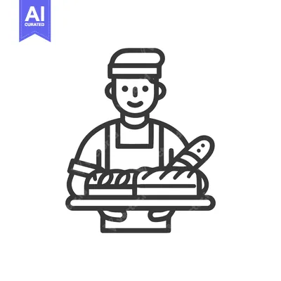 Popular premium asset: Friendly Baker with Fresh Baguette and Loaf, Minimalist Line Art Icon