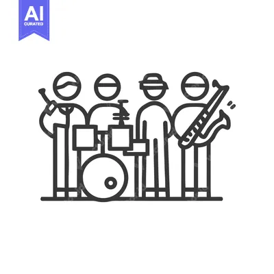 Stylized Four-Piece Band with Saxophone, Trumpet, and Drums Line Icon