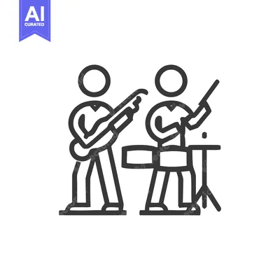 Rock Duo Performance: Bold Line Art Icon of Guitar and Drum Players