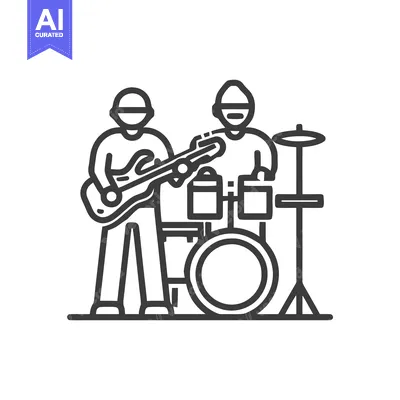 Aset premium populer: Rock Band Duo with Guitarist and Drummer, a Minimalist Line Art Icon