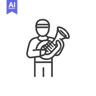 Minimalist Line Icon of a French Horn Player in Performance