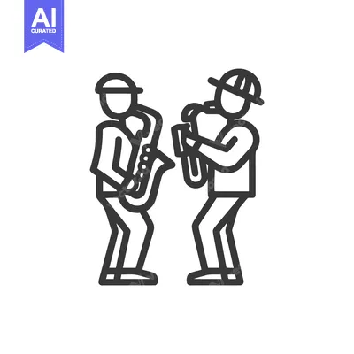 Aset desain premium: Bold Line Art Icon of a Saxophone Duo Performing a Jazz Duet
