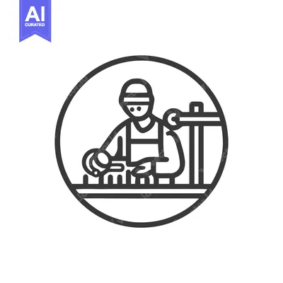 Popular premium asset: Minimalist Circular Icon of a Worker at a Precision Assembly Workbench