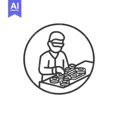 Precision Manufacturing: Line Art Icon of a Worker at an Assembly Line