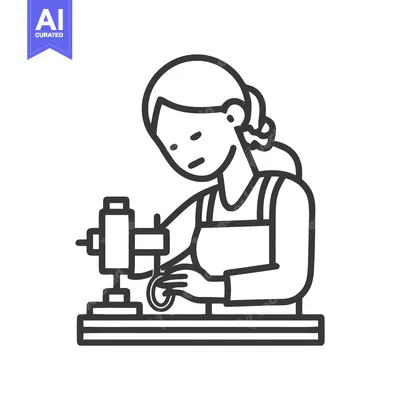 Popular premium asset: Focused Seamstress Crafting at Sewing Machine, Minimalist Line Art Ico