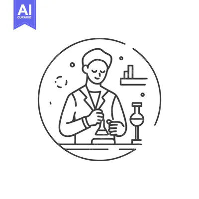 Premium design asset: Dedicated Scientist in a Lab: A Minimalist Circular Line Art Illustrat