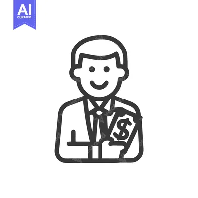 Popular premium asset: Smiling Businessman Holding Dollar Bills Minimalist Line Art Icon