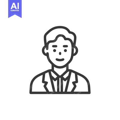 Aset premium populer: Minimalist Line Art Icon of a Young Man in a Suit; Professional Avatar
