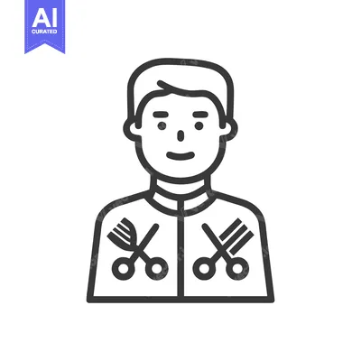 Aset desain premium: Professional Hairdresser Bust Icon with Symmetrical Tool Emblems