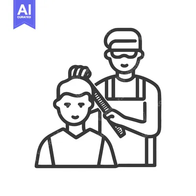 Hairdresser with Comb and Apron Attending to a Client's Top-Knot Hairs