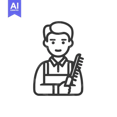 Aset premium populer: Monochrome Line Art Icon of a Worker with a Large Cleaning Brush