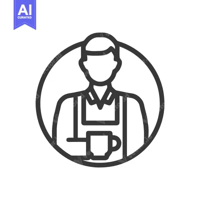 Popular premium asset: Modern Line Art Barista Avatar in a Circular Frame Holding a Mug