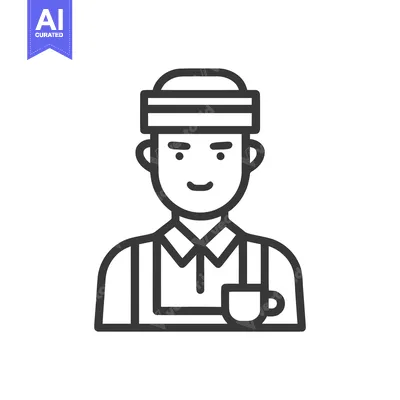 Aset premium populer: Friendly Barista Character Bust: Line Art Icon for Coffee Service