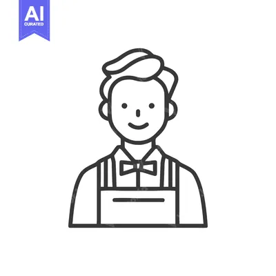 Dapper Service Professional with Bow Tie and Apron Line Art Icon