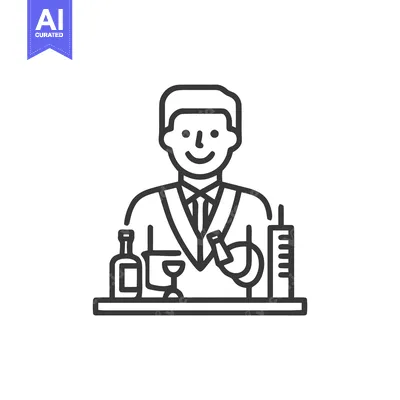 Modern Monoline Icon of a Happy Bartender Serving at a Bar Counter