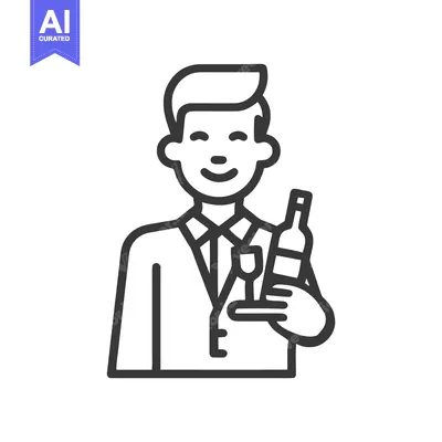 Popular premium asset: Smiling Sommelier with Wine Bottle and Glass, Minimalist Line Art Icon