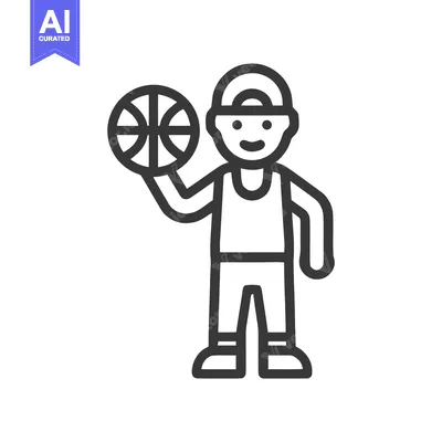 Cheerful young basketball player with a backward cap, bold line art ic