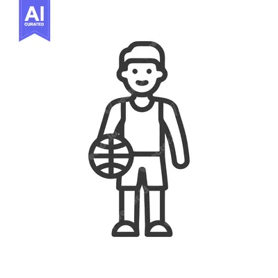 Bold Outline Icon of a Smiling Basketball Player Holding a Ball