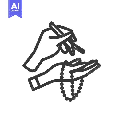 Elegant Line Art Icon of Hands Counting Spiritual Prayer Beads
