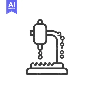 Aset desain premium: Sleek Outline Icon of an Automated Workshop Drill Press with Chain Dri