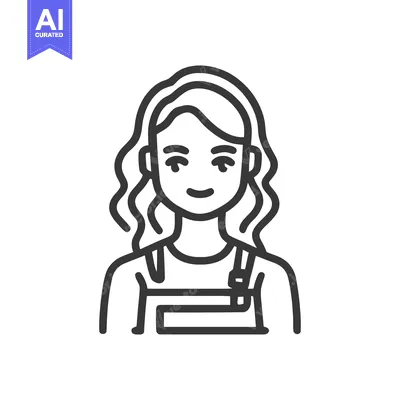 Premium design asset: Friendly Woman in Overalls, a Minimalist Line Art Portrait Icon