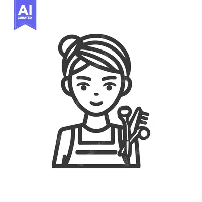 Professional Hair Stylist Line Art Icon with Comb and Scissors, Isolat