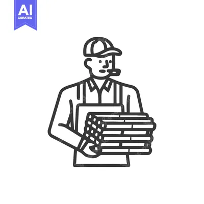 Minimalist Line Art Icon of Carpenter Carrying Wood Planks for Constru