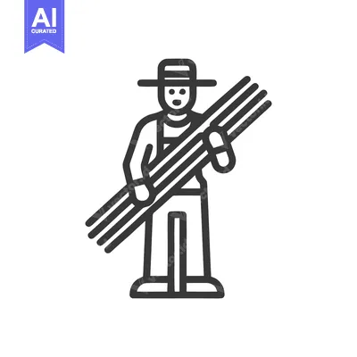 Premium design asset: Minimalist Line Art Icon of Farmer Carrying Harvested Crops or Straw B