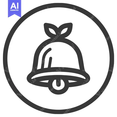 Elegant Monochrome Line Art Bell Icon with Leaf Detail in Circular Fra