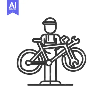 Popular premium asset: Stylized Vector Icon of Bicycle Mechanic Holding Bike and Wrench for R