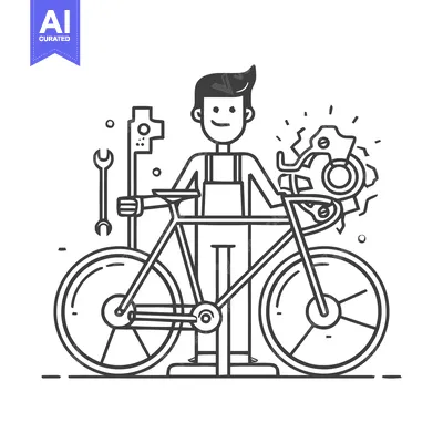 Professional Bicycle Mechanic Smiling, Expertly Repairing Bike with Wr