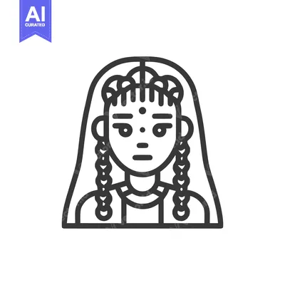 Minimalist Indian Woman Icon with Bindi and Braids, Traditional Cultur