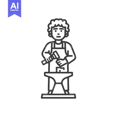 Aset premium populer: Minimalist Blacksmith Line Art Icon with Hammer and Anvil, Craftsmansh