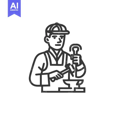 Minimalist Line Art Icon: Blacksmith Striking Metal on Anvil, Symboliz